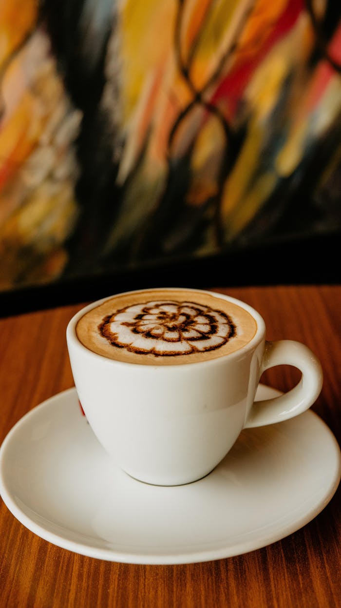 Beautiful cappuccino with latte art in a cozy Ünye café, perfect for coffee lovers.